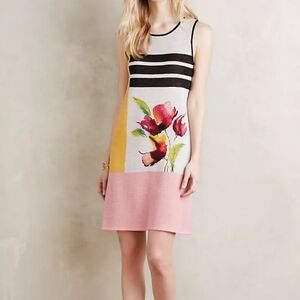 Anthropologie Floral Colorblock Sleeveless Sweater Dress
